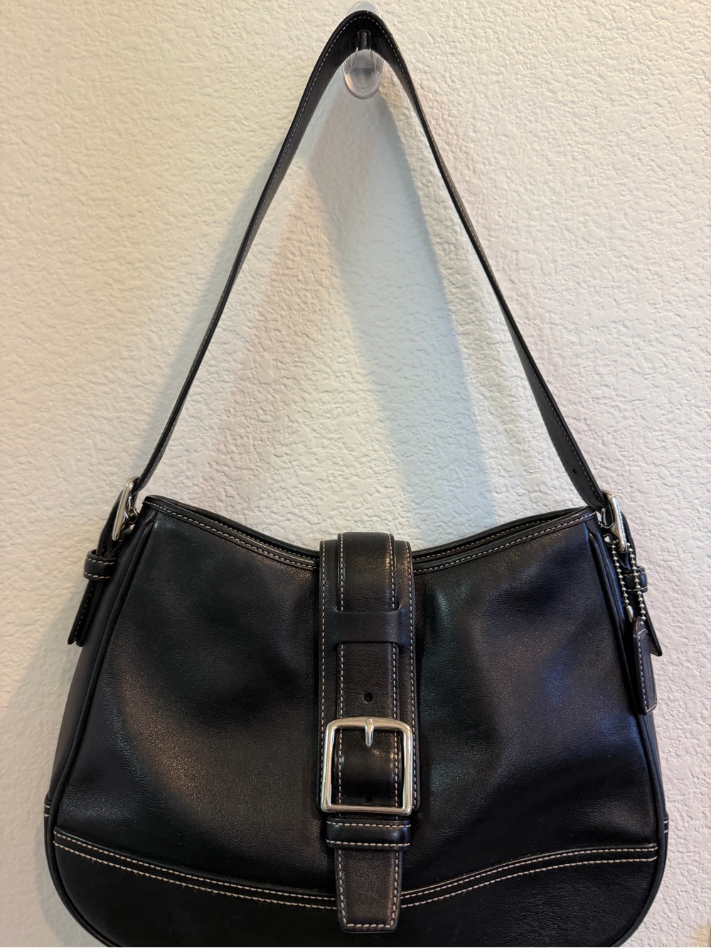 Coach Black Leather Shoulder Bag with Silver Hardware
